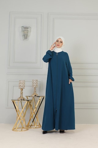 Boydan Fermuarlı Medine İpeği Ferace Brc2305 Petrol 001