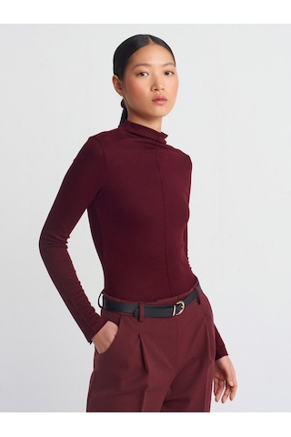 Dilvin 31391 Dik Yaka Uzun Kollu Top Bordo