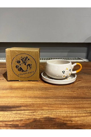 3'lü Papatya Desenli Tab Seramik Kupa, Mug, Türk Kahve, Filtre