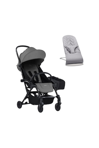 Babybjörn Bliss Ana Kucağı Petal Woven Grey & Bumprider Connect³ Bebek Arabası Black-grey & Yan Düzenleyici Çanta