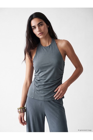Lcw Vision Mavi Halter Yaka Büzgülü Bluz