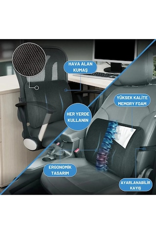Autofresh Ortopedik Araç Oto Bel Destek Minder Yastığı Sırt Minderi Ofis Sandalye Desteği
