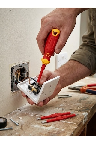Mucit Home 4 Parça İzoleli Elektrikçi Tornavida Seti Mıknatıslı Yıldız Düz Tornavida Set Tak Çıkar