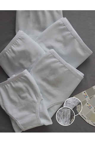 Alya Underwear Kız Çocuk Kalpli Dokuma Lastik Pamuklu Kumaş Slip Külot 5'li Paket 5 Adet Beyaz P05