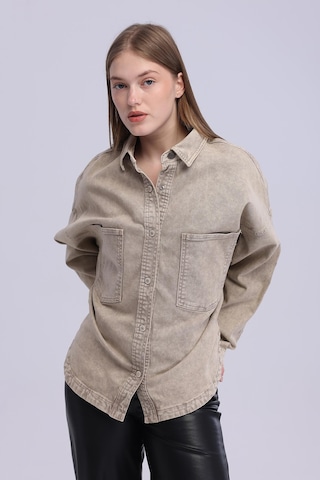 Selectmoda Kadın Çift Cepli Çıtçıt Kapamalı Oversize Kot Gömlek bej