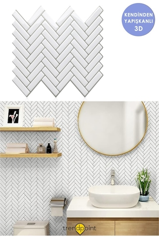 Trendpoint 3d 30 30cm Mutfak Tezgah Arası Kaplama Kendinden Yapışkanlı Balıksırtı Beyaz Görünüm