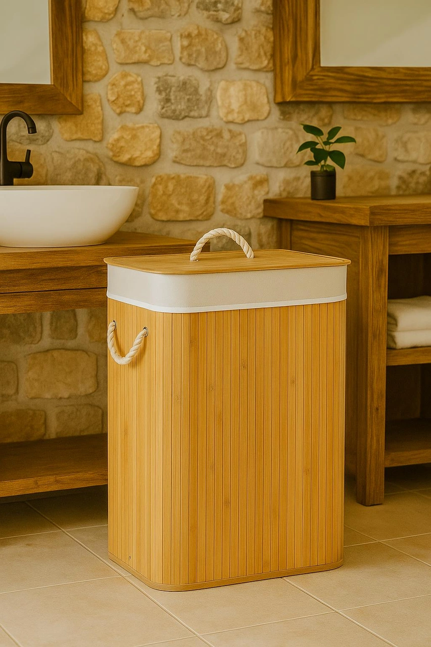 Dikdörtgen Katlanabilir Bambu Kirli Çamaşır Sepeti Oyuncak Düzenleyici Organizer 60 Cm Bambu