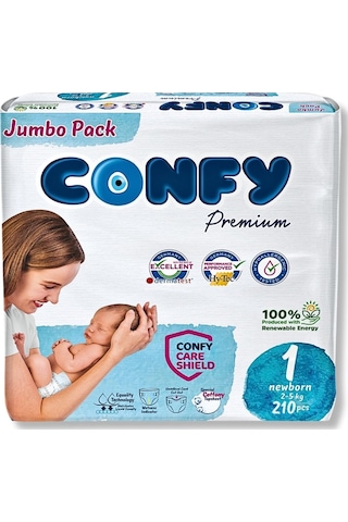 Confy Premium 1 Numara Bebek Bezi Yenidoğan 2 - 5 kg 210 Adet
