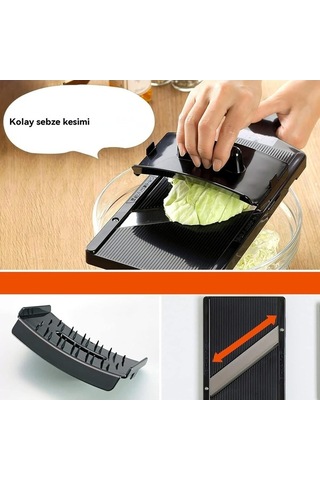 Createtech Japon Lahana Dilimleyici - Paslanmaz Çelik, Taşınabilir Dilimleyici - Çikolata, Peynir İçin Yeşil Siyah