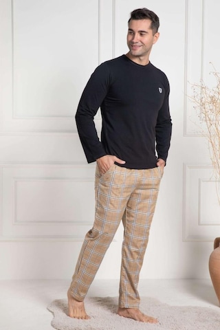 Mecit Pijama Mecit 3053 Erkek Siyah Ekoseli Büyük Beden Pijama Takımı Siyah