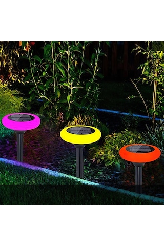 Güneş Enerjili Yuvarlak Saplamalı Rgb Çok Renkli Bahçe Aydınlatma