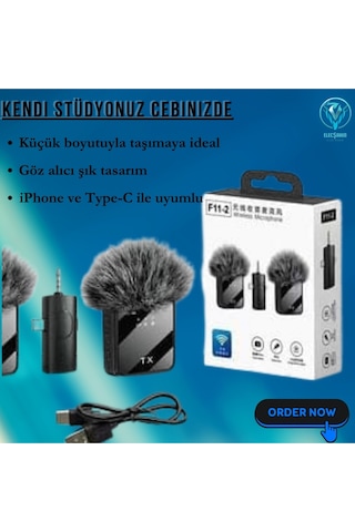 F11-2 Mikrofon. 2 Küçük Mikrofonun 3'ü 1 Arada, iPhone Uyumlu, Android Telefonlar Ve Kamera 6,35mm Fişi Var