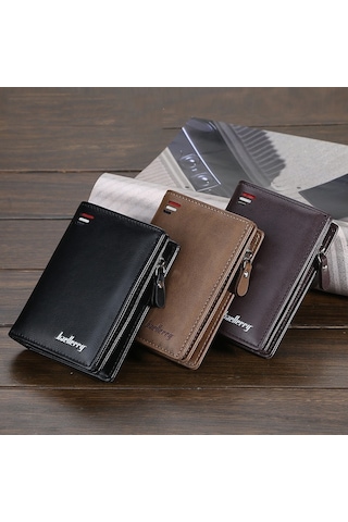 Baellerry D3216 Erkek Kısa Dikey Çoklu Kart Çıtçıt Bozuk Para Cüzdanı Siyah