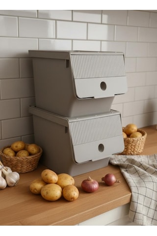 Vizon 2'li 13,5 Lt Modubox Kayar Kapaklı Saklama Kabı & Patates Soğan Kovası & Erzak Kutusu Diğer