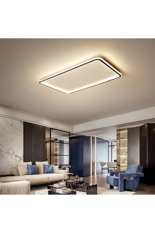 Siyah 90x60 cm Dikdörtgen 3000K Sarı Işık Led Tavan Lambası