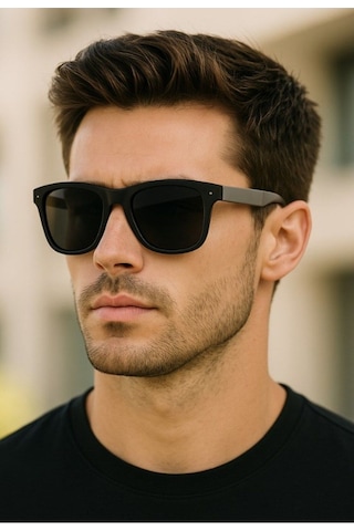 Uv 400 Korumalı Kırmızı Çift Pim Detaylı Güneş Gözlük Düz Sade Tasarımlı Stil Güneş Gözlüğü Siyah