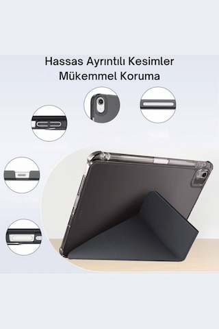 İpad 11. Nesil A16 2025 Uyumlu 10.9 İnç Kalem Bölmeli Standlı Fuchsia Tri Folding Tablet Kılıfı Tablet Kılıfı