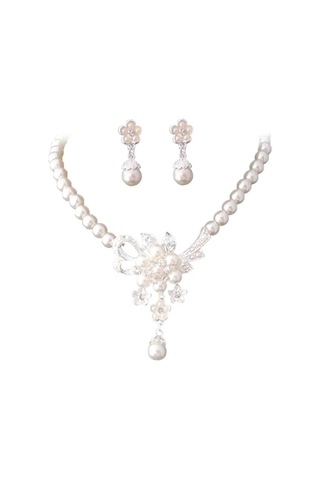 Gelin Takı Rhinestone İnci Set Set Kolye Dangle Küpeler Parlak İnci Takılar Doğum Günü Yıldönümü Anneler Günü Hediyesi Çok Renkli