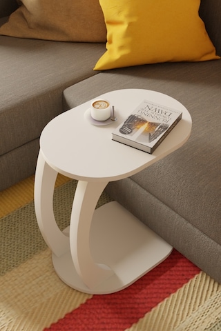 Oval Beyaz C Sehpa Modern,hareketli Tekerlekli Yan Sehpa Salon, Ofis, Yatak Odası Beyaz