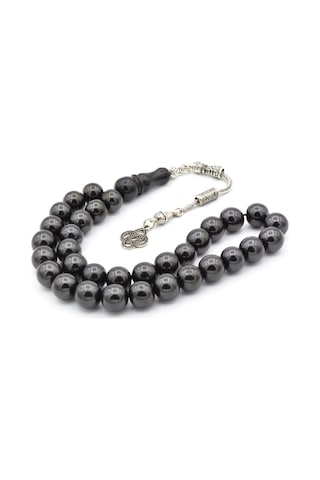 Gümüş Kaplama Kamçılı Küre Kesim Oltu Taşı Tesbih 10 Mm