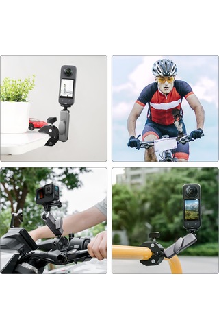 Ranyeek Alüminyum Spor Kamera Tutucu, 360 Döner İki Toplu, 15-50mm Çap Aralığı, 2kg Yük Kapasitesi, Gopro/djı/ınsta360 Uyumlu Gümüş