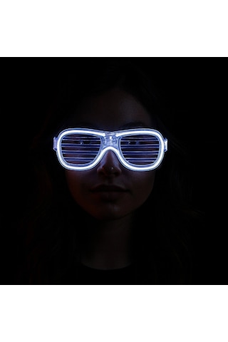 Buğz Beyaz Led Işıklı Parti Gözlüğü - Neon Glow Şerit Gözlük 3 Modlu