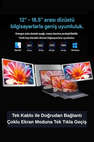 Ultrax 16" İkili Taşınabilir Monitör Çoklu Ekran 1200p Fhd Ips Sabit Notebook Monitör