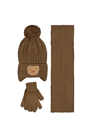 Civil Baby 6-18 Ay Atkı Bere Eldiven Set - Kahverengi 24243102525W1
