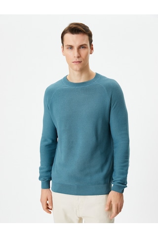 Koton Triko Kazak Basic Bisiklet Yaka Reglan Kol Pamuklu Açık İndigo 4wam70059ht İndigo