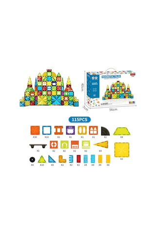 115 Parça Manyetik Bloklar Standart Seri - 7.5 Cm Mıknatıslı Yapı Blokları, Çocuk Eğitici İnşa Ve Ze