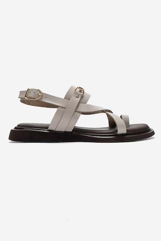 Luvi Shoes Fabıana Krem Hakiki Deri Tokalı Kadın Parmak Arası Sandalet