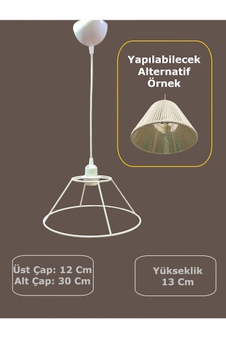 Huni Avize Teli , İskeleti Kısa Boy 30x13 Cm Beyaz Statik Boyalı Duy Takımı Dahil Beyaz