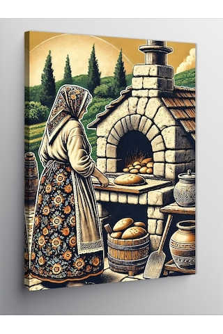 Kanvas Tablo Taş Fırında Ekmekçi Kadın 70cmx100cm