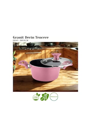 18 Cm Granit Derin Tencere Cam Kapak - Mürdüm Mürdüm