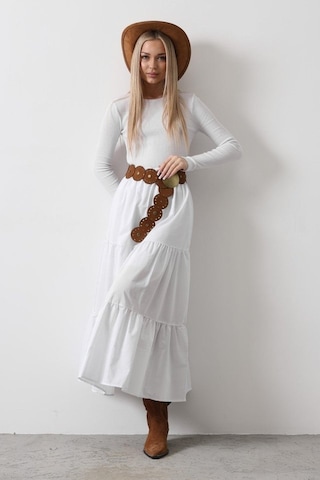 Pamuklu Beli Lastikli Etek - Beyaz Beyaz