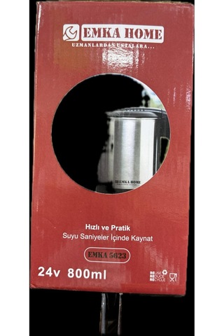 Emka Home Premium 24v Araç İçi Su Isıtıcı Kettle 800 Ml Çakmaklık Girişli Paslanmaz Çelik Kettle