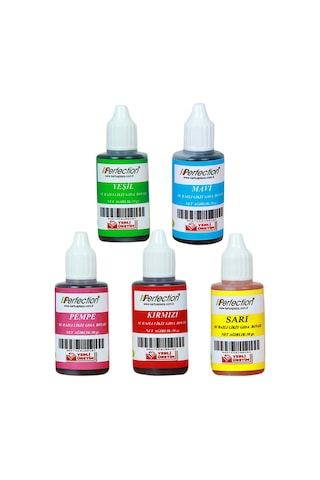 Perfection Chef 5'li Sıvı Su Bazlı Likit Gıda Boyası Pembe Sarı Kırmızı Mavi Yeşil 5 X 30 Gr .