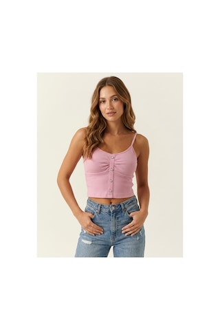 Panivue Fitilli Kaşkorse Crop Büstiyer Büzgü Detaylı İnce Askılı Tasarım Leylak Pembesi