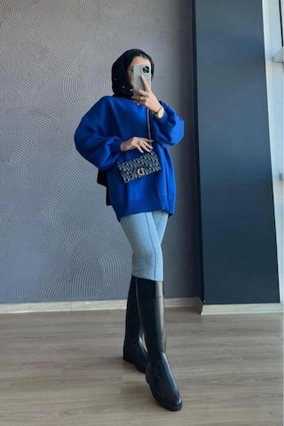 De Pose Yarım Boğazlı Triko Kaza Saks Mavi Lacivert