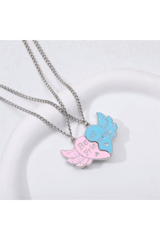 2 Adet Mıknatıslı Melek Kanadı Renkli Best Friends Çift Kolye Ark Çok REnkli