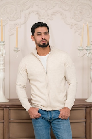 Woolen World Regular Fit Dik Yaka İnce Baharlık Triko Hırka Krem