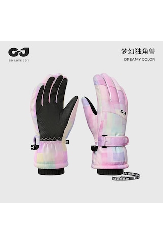 Çocuklar Kayak Eldivenleri Kız Erkek Su Geçirmez Rüzgar Dayanıklı Kalın Bebek Kar Eldivenleri Oynar Pembe Yeşil