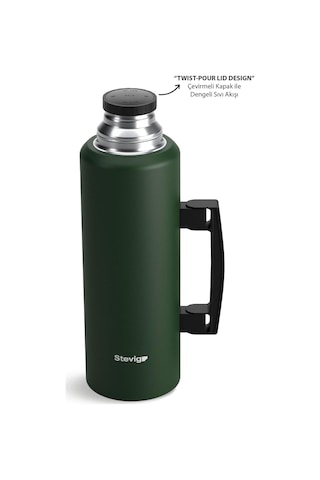 Stevig 4 Camp Klasik Vakumlu Kulplu Çelik Termos 1.5 Lt. Green St-206 Çok Renkli