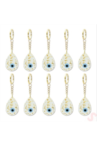 Epoksi Nazarlı Anahtarlık, Altın - 10 Adet Altın