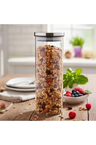 1000ml Vakumlu Metal Kapaklı Borosilikat Cam Kavanoz, 8.5x20 Cm Ölçülerinde Açık Kahverengi