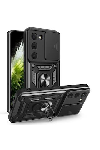 Tecno Spark 40 Pro Kılıf Tam Korumalı Magnetik Standlı Kamera Korumalı Sürgülü Vega Kapak Siyah