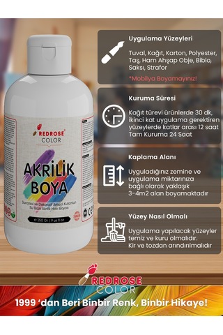 Red Rose Beyaz Akrilik Boya 250 G
