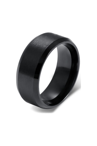 Chavin Mat Ve Parlak Siyah Çelik Bayan Erkek Yüzük Df27