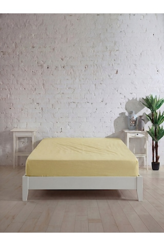 Battal Boy Pamuklu Lastikli Çarşaf, Ranforce Battal Boy Fitted Çarşaf 180x200+20 Cm Sarı