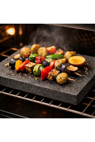 %100 Doğal Bazalt Barbekü Taşı Izgara Taşı Mangal Taşı Fırın Taşı 35x40x2 Cm